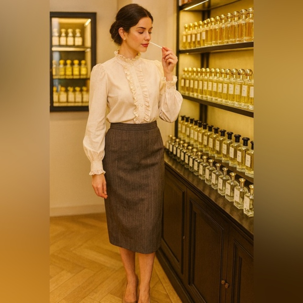 Y2K/David N Elegant Black and Brown Pin Striped Skirt, size invisible zip,lined